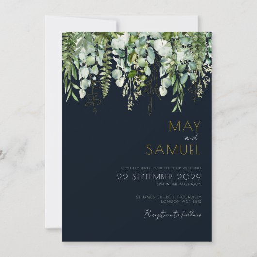 Eucalyptus Green & Navy Faire-part de mariage (Devant)