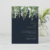 Eucalyptus Green & Navy Faire-part de mariage (Debout devant)