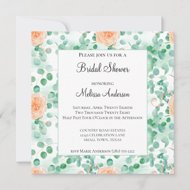 Eucalyptus Green Peach Bridal Shower (Voorkant)