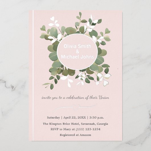 Eucalyptus Green Pink Silver Code QR Invitations (Recto)