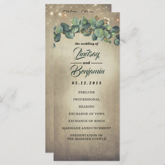 Eucalyptus Green Programme de Mariage campagnard r (Devant / Derrière)