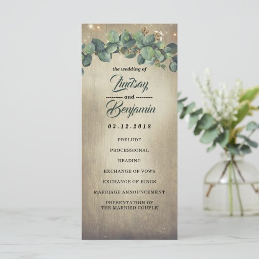 Eucalyptus Green Programme de Mariage campagnard r (Debout devant)