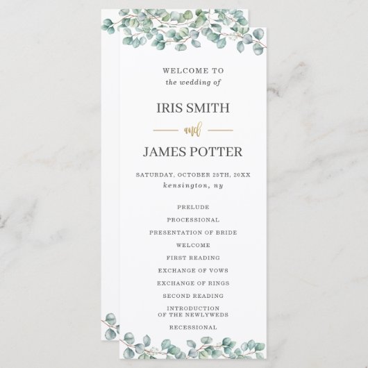 Eucalyptus Green Programme Feuille de mariage d'or (Devant / Derrière)