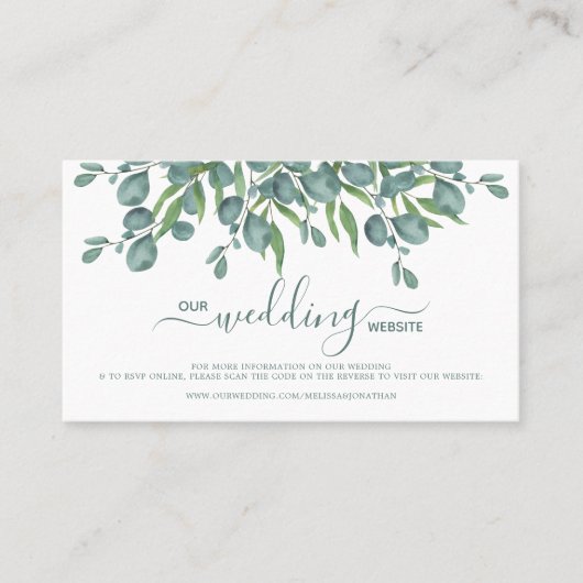 Eucalyptus Green QR Code Site Mariage Carte RSVP (Devant)