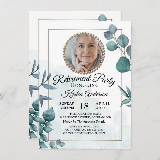 Eucalyptus Green Retraite Party Invitation (Devant / Derrière)