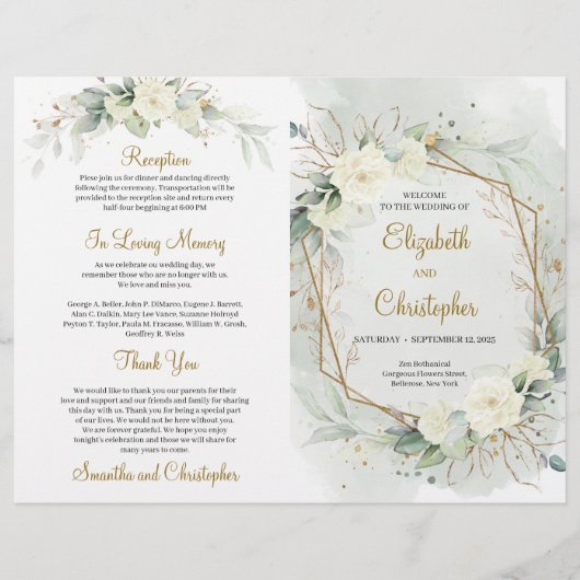 Eucalyptus Green roses blanches Programme Or (Devant)