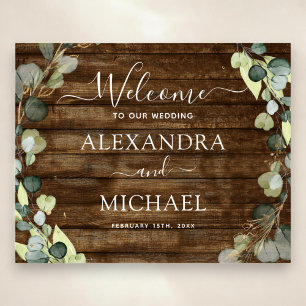 Eucalyptus Green Rustic Wood Mariage Affiche de bi