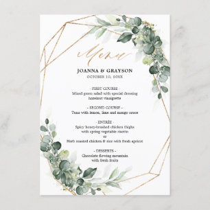 Eucalyptus Green Rustique Mariage géométrique Menu