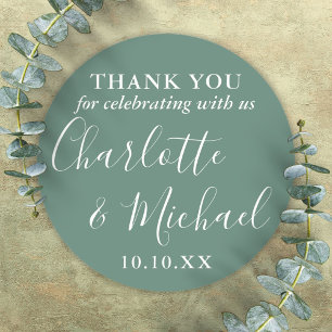 Eucalyptus Green Signature Wedding Favoriet Dank u Ronde Sticker