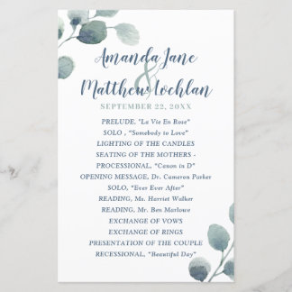 Eucalyptus Green Watercolor Programme de mariage