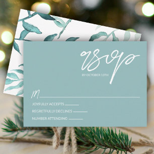 Eucalyptus Green, Winter Leaves Wedding RSVP Card Advieskaart