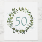 Eucalyptus Greenery 50th Birthday Wine Label Wijn Etiket (Enkel label)
