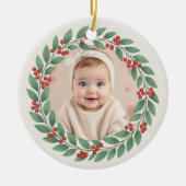 Eucalyptus Greenery Baby First Christmas Photo Keramisch Ornament (Voorkant)