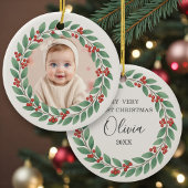 Eucalyptus Greenery Baby First Christmas Photo Keramisch Ornament