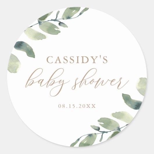 Eucalyptus Greenery Baby shower Classic Round Stic Ronde Sticker (Voorkant)