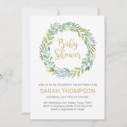Eucalyptus Greenery Baby shower Invitation Aankondiging (Voorkant)