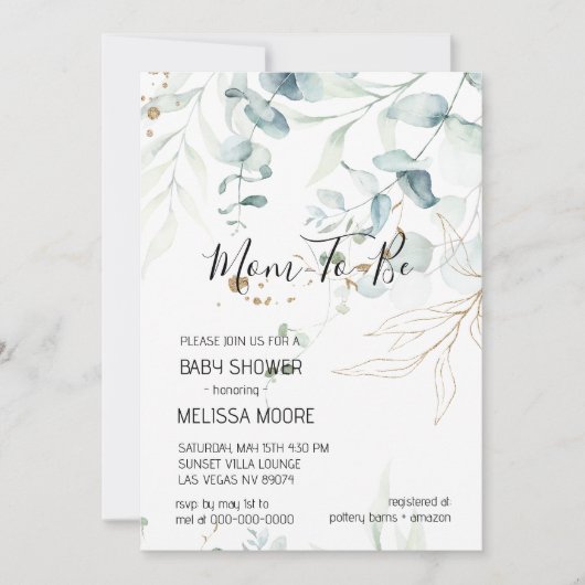 Eucalyptus Greenery Baby shower Invitation Kaart (Voorkant)