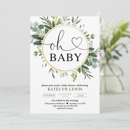 Eucalyptus Greenery Baby shower Invitation Kaart (Staand voorkant)