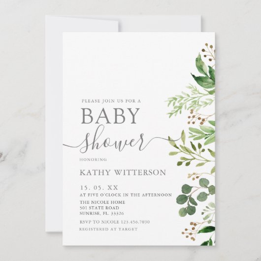 Eucalyptus Greenery Baby shower Invitation Kaart (Voorkant)