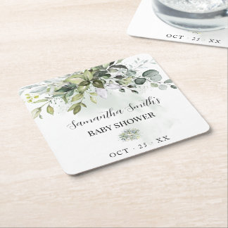 Eucalyptus Greenery Baby shower Vierkante Kartonnen Onderzetter