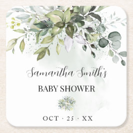 Eucalyptus Greenery Baby shower Vierkante Kartonnen Onderzetter
