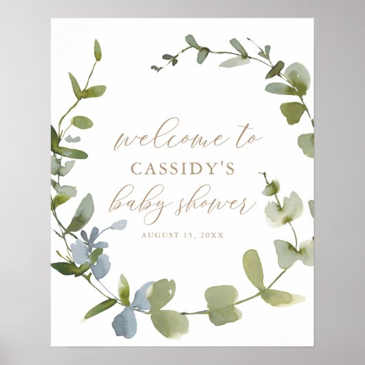 Eucalyptus Greenery Baby shower Welkomstteken Poster (Voorkant)