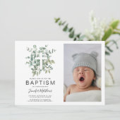 Eucalyptus Greenery Baptism Foto Kaart (Staand voorkant)