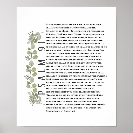 Eucalyptus Greenery Bijbel Kunstpsalm 91 Schrift Poster (Voorkant)