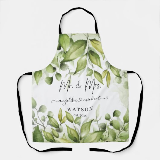 Eucalyptus Greenery Blush Modern Trendy Script Mr. Schort (Voorkant)