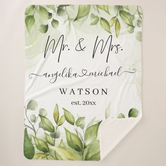 Eucalyptus Greenery Blush Modern Trendy Script Sherpa Deken (Voorkant)