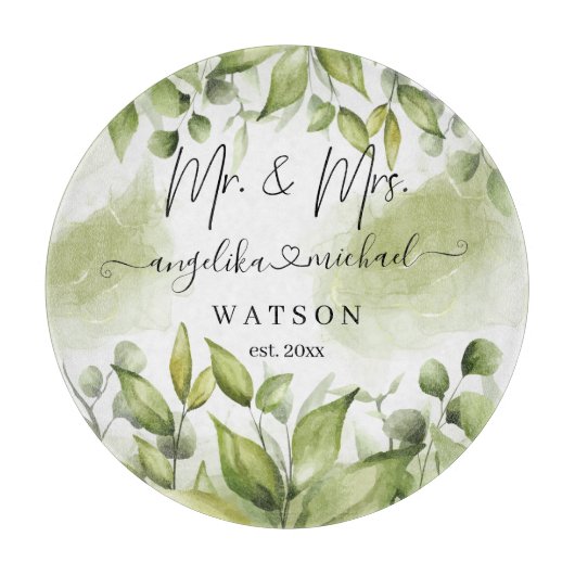 Eucalyptus Greenery Blush Modern Trendy Script Snijplank (Voorkant)