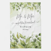 Eucalyptus Greenery Blush Modern Trendy Script Theedoek (Verticaal)