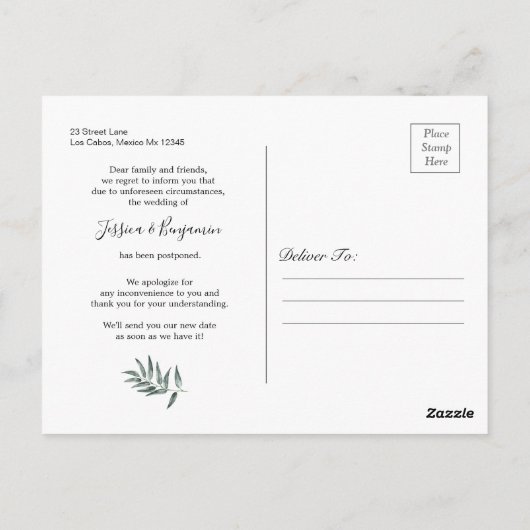 Eucalyptus Greenery Boho Script Wijzig de datum Briefkaart (Achterkant)