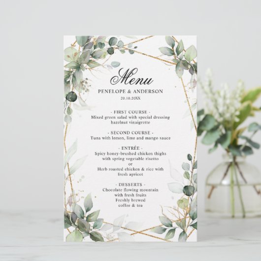 Eucalyptus Greenery Botanical Geometric Menu (Staand voorkant)