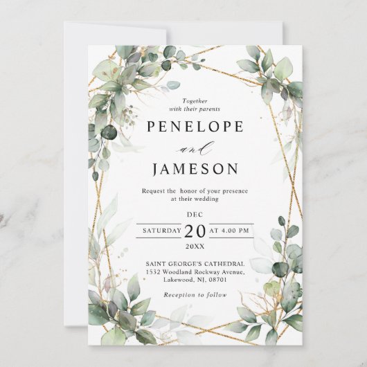 Eucalyptus Greenery Botanical Geometric Wedding Kaart (Voorkant)