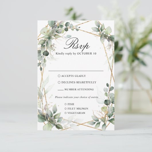 Eucalyptus Greenery Botanical Geometric Wedding RS RSVP Kaartje (Staand voorkant)