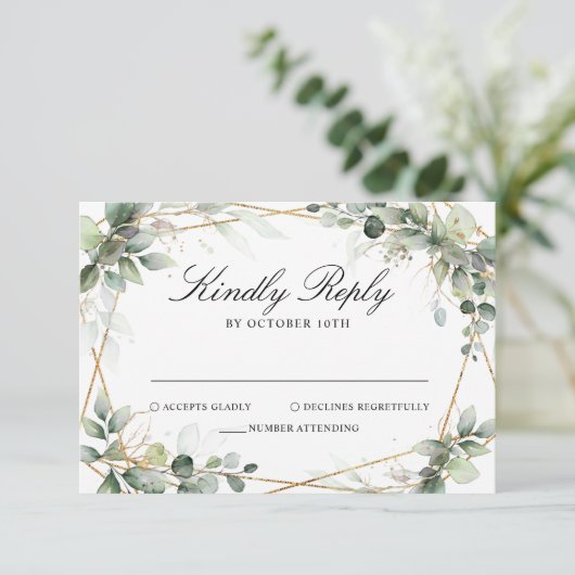 Eucalyptus Greenery Botanical Geometric Wedding RS RSVP Kaartje (Staand voorkant)