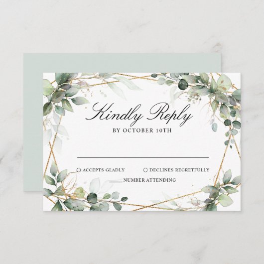 Eucalyptus Greenery Botanical Geometric Wedding RS RSVP Kaartje (Voorkant / Achterkant)