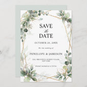 Eucalyptus Greenery Botanical Geometric Wedding Save The Date (Voorkant / Achterkant)