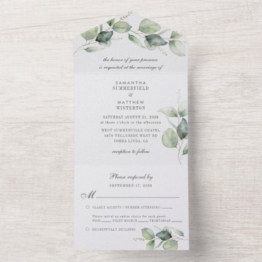 Eucalyptus Greenery Botanical Modern Wedding All In One Uitnodiging (Binnen)