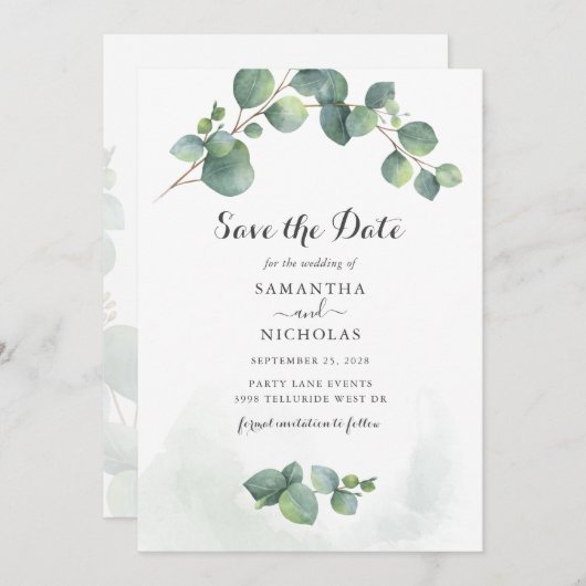 Eucalyptus Greenery Botanical Save The Date (Voorkant / Achterkant)