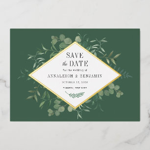 Eucalyptus Greenery Botanical Save the Date Gold Folie Uitnodiging