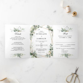 Eucalyptus Greenery Botanical Wedding Invitation Drieluik Programma