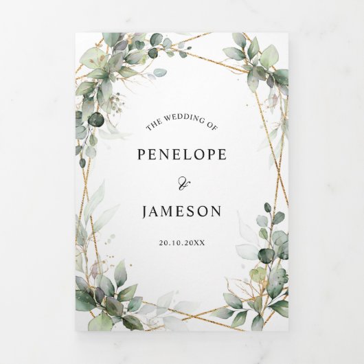 Eucalyptus Greenery Botanical Wedding Invitation Drieluik Programma (Cover)
