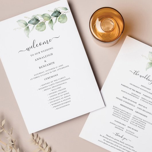 Eucalyptus Greenery Botanical Wedding Programme