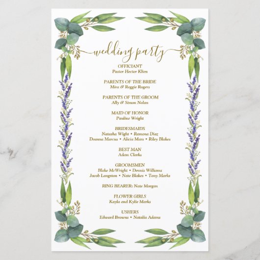 Eucalyptus Greenery Botanical Wedding Programme (Achterkant)