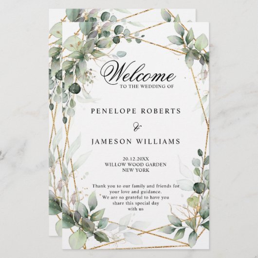 Eucalyptus Greenery Botanical Wedding Programme (Voorkant / Achterkant)