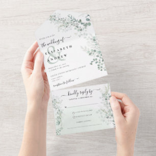 Eucalyptus Greenery Botanische QR Code Huwelijk All In One Uitnodiging