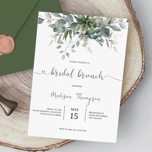 Eucalyptus Greenery Bridal Brunch Kaart