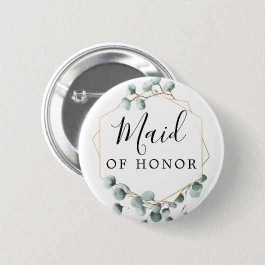 Eucalyptus Greenery Bridal Party Button - Maid (Voorkant /achterkant)